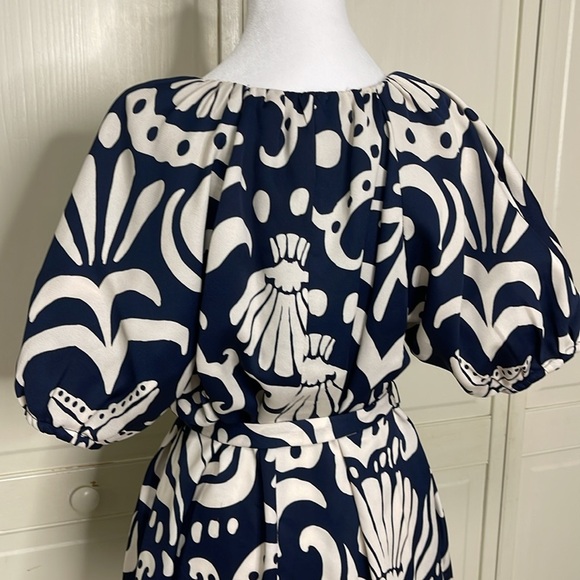 Alex Marie Womens Allison Satin Shell Print Crepe Short Sleeve A-Line Dress Sz M - Picture 9 of 16